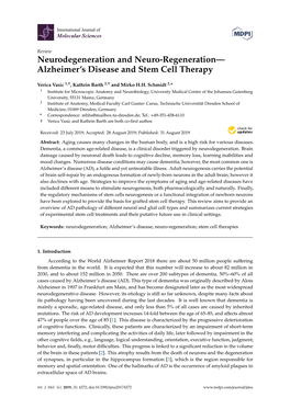 Alzheimer's Disease and Stem Cell Therapy