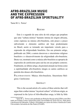 Afro-Brazilian Music and the Expression of Afro-Brazilian Spirituality