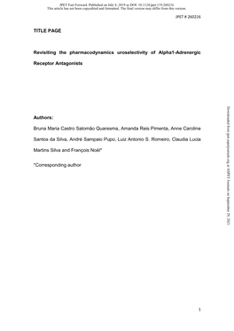 Revisiting the Pharmacodynamics Uroselectivity of Alpha1-Adrenergic