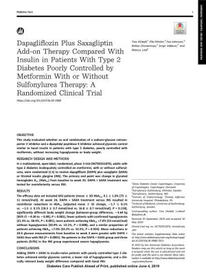 Dapagliflozin Plus Saxagliptin Add-On Therapy Compared with Insulin In