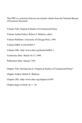 Introduction to "Empirical Studies of Commercial Policy"