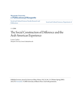 The Social Construction of Difference and the Arab American Experience