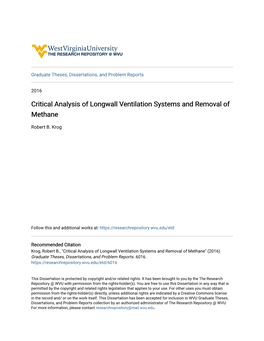 Critical Analysis of Longwall Ventilation Systems and Removal of Methane