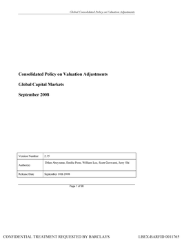 Consolidated Policy on Valuation Adjustments Global Capital Markets