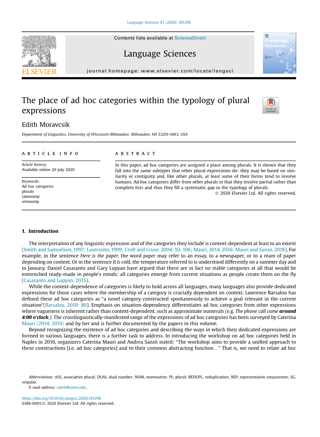 The Place of Ad Hoc Categories Within the Typology of Plural Expressions