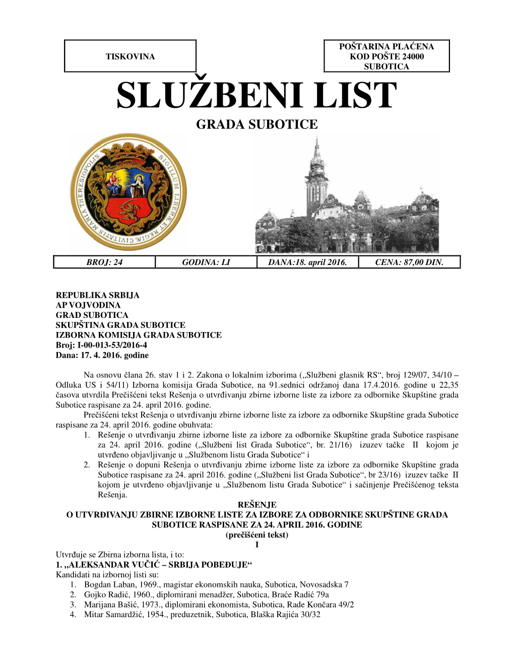 Službeni List Grada Subotice