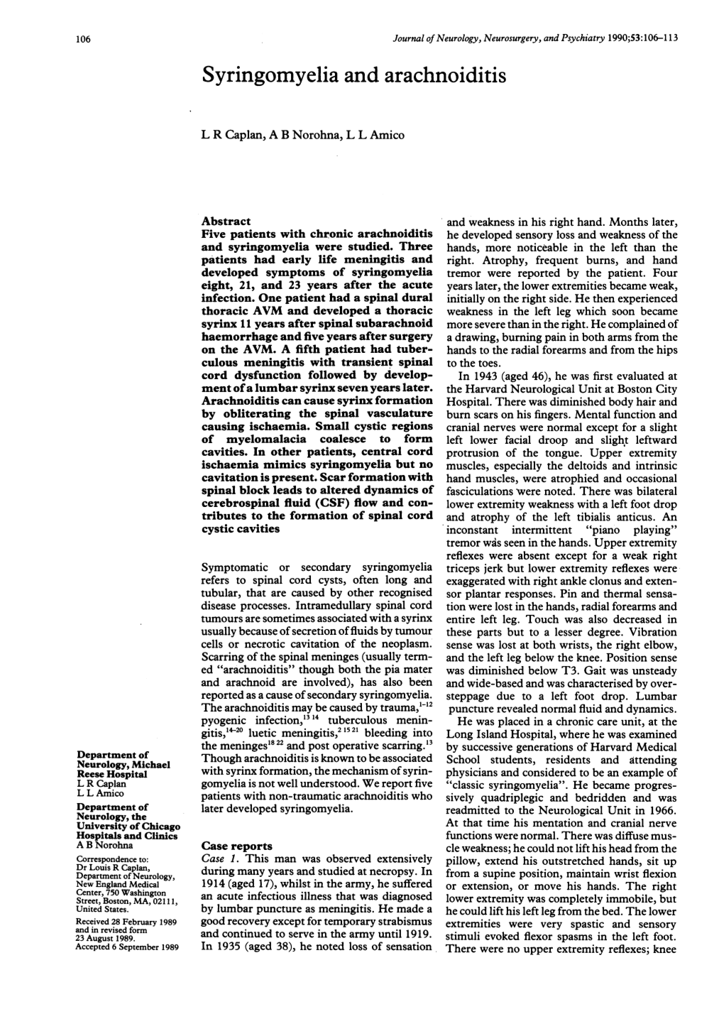 Syringomyelia and Arachnoiditis