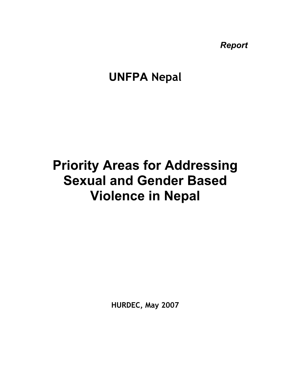 Priority Areas for Addressing Sexual and Gender Based Violence in Nepal