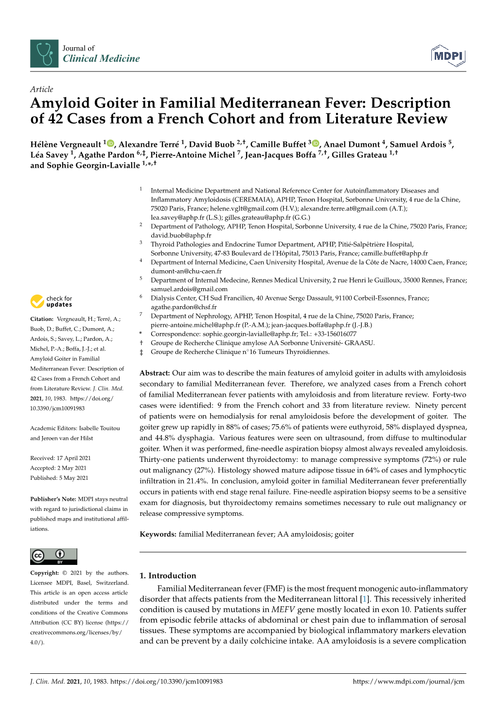 Amyloid Goiter in Familial Mediterranean Fever: Description of 42 Cases from a French Cohort and from Literature Review
