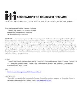 Towards a Conceptual Model of Consumer Confusion