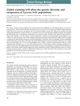 Global Warming Will Affect the Genetic Diversity and Uniqueness of Lycaena Helle Populations