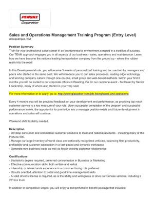 Sales and Operations Management Training Program (Entry Level) Albuquerque, NM