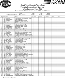 Qualifying Order & Worksheet Phoenix International Raceway Checker