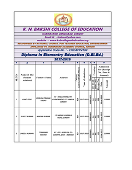 K. N. Bakshi College of Education