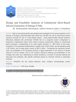 Design and Feasibility Analysis of Commercial Silver-Based Solvent Extraction of Omega-3 Pufa by Kirubanandan Shanmugam, Andrew Neima & Adam A