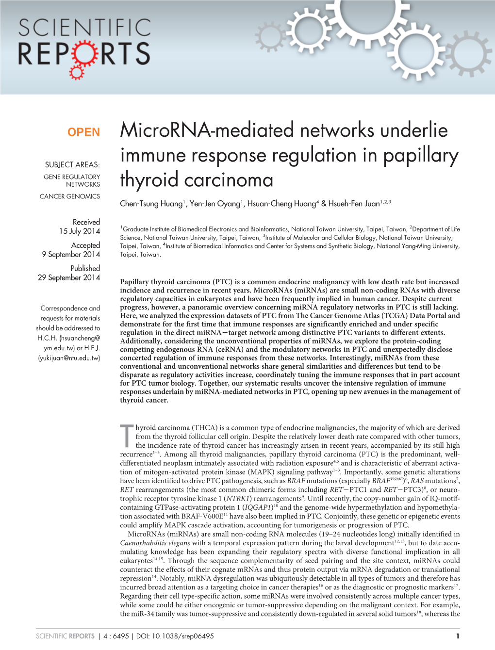 Microrna-Mediated Networks Underlie Immune Response Regulation in Papillary Thyroid 51