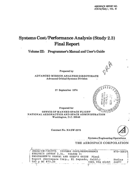 Systems Cost/Performance Analysis (Study 2.3) Final Report