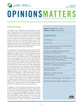 OPINIONSMATTERS of the UCC Opinions Report and Its Illustrative Opinion Editor’S Note Letter