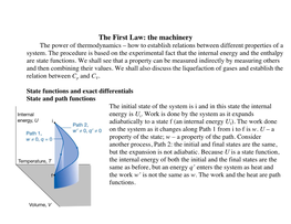The First Law: the Machinery the Power of Thermodynamics – How to Establish Relations Between Different Properties of a System