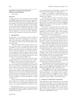 Opentype Math Font Development: Progress and Challenges 304 Tugboat, Volume 33 (2012), No