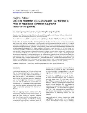 Original Article Blocking Follistatin-Like 1 Attenuates Liver Fibrosis in Mice by Regulating Transforming Growth Factor-Beta Signaling