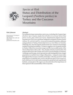 Species at Risk Status and Distribution of the Leopard (Panthera Pardus) in Turkey and the Caucasus Mountains