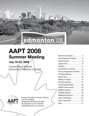 AAPT 2008 Welcome to Edmonton