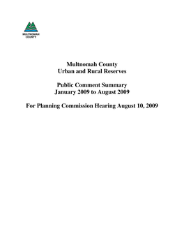 Multnomah County Urban and Rural Reserves Public Comment