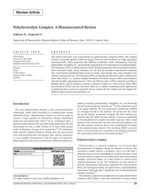 Polyelectrolyte Complex: a Pharmaceutical Review