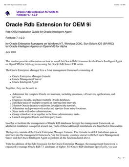 Oracle Rdb Extension for OEM 9I Release V7.1.0.0