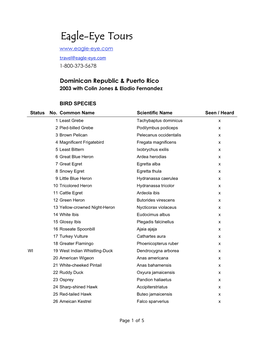 2003 DR/PR Species List