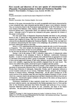 First Records and Discovery of Two New Species of Anisomorpha Gray (Phasmida: Pseudophasmatidae) in Haiti and Dominican Republic Daniel E