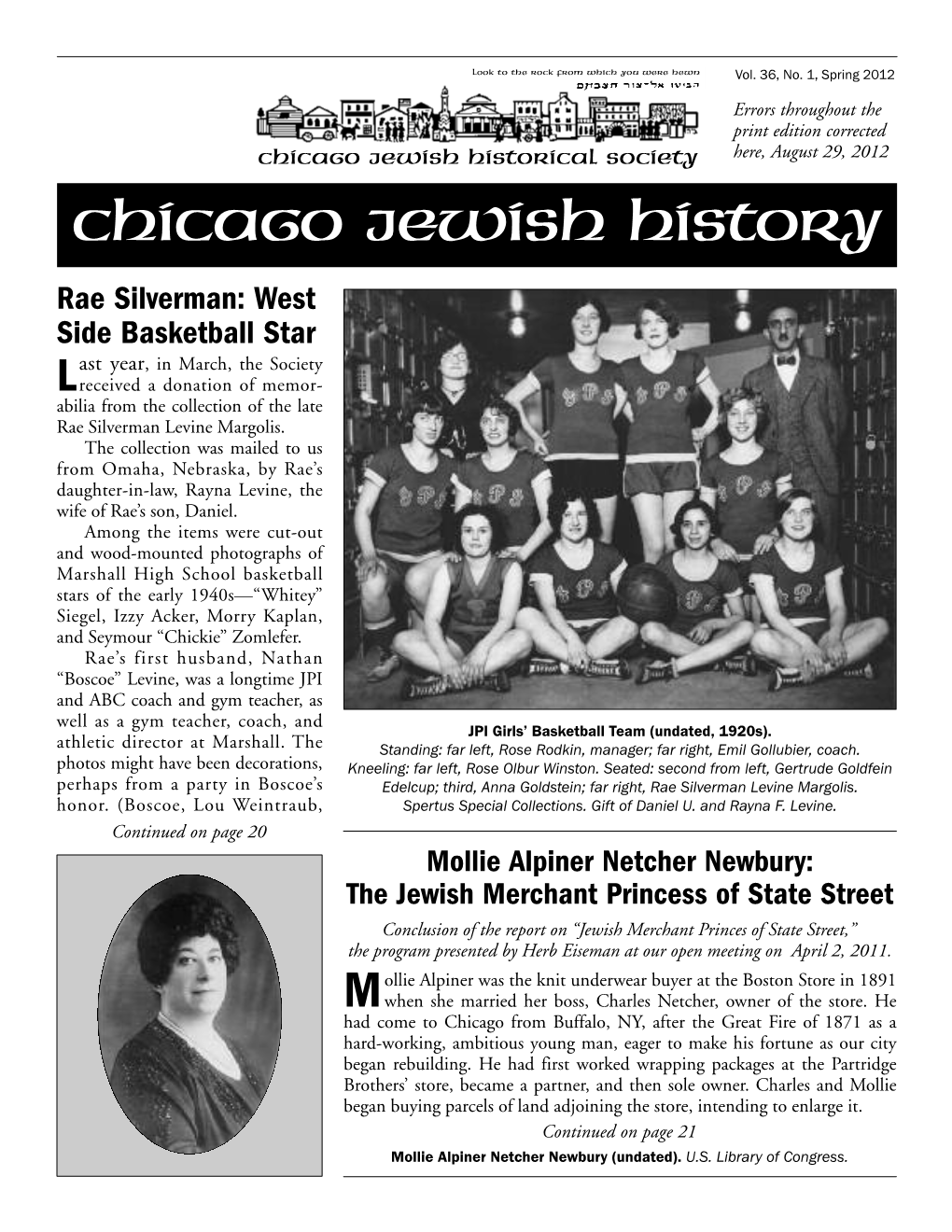 Downtown Jewish Chicago” SUNDAY, AUGUST 26 1:00 PM — 3:30 PM Meet in the Chicago Cultural Center Lobby • 78 East Washington Street Guide: Herbert Eiseman