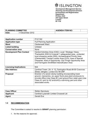 PLANNING COMMITTEE AGENDA ITEM NO: Date: 4 December 2012