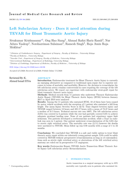 Left Subclavian Artery - Does It Need Attention During TEVAR for Blunt Traumatic Aortic Injury