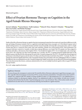 Effect of Ovarian Hormone Therapy on Cognition in the Aged Female Rhesus Macaque