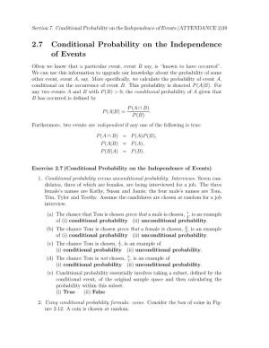 2.7 Conditional Probability on the Independence of Events