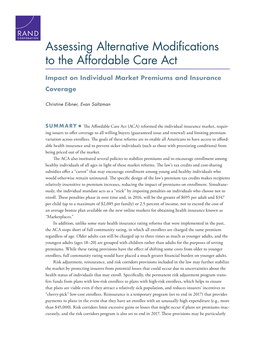 Assessing Alternative Modifications to the Affordable Care