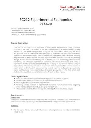 EC212 Experimental Economics (Fall 2020)