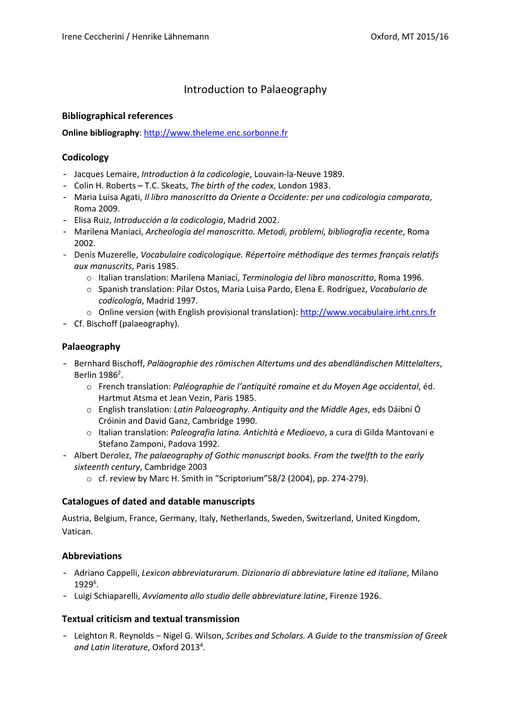 Introduction to Palaeography