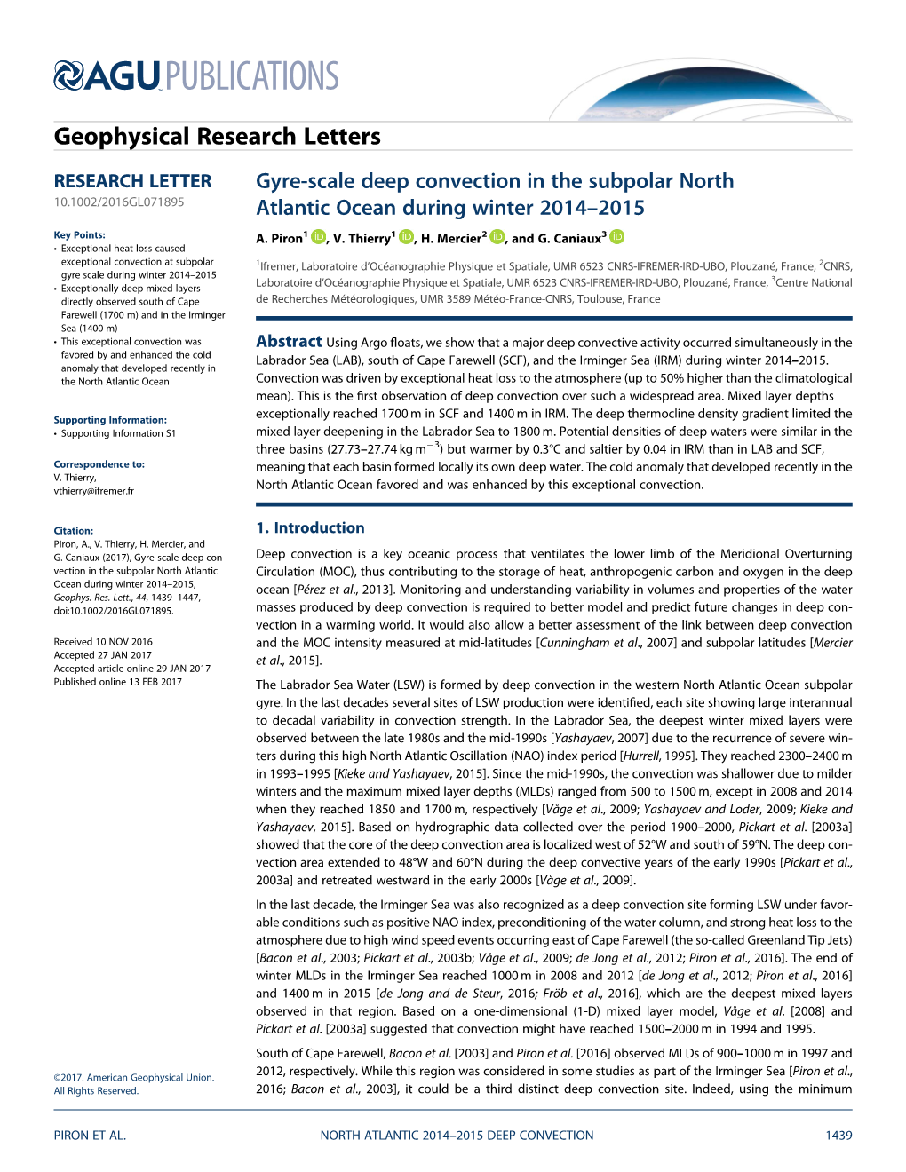 Gyre-Scale Deep Convection in the Subpolar North Atlantic Ocean During Winter 2014–2015