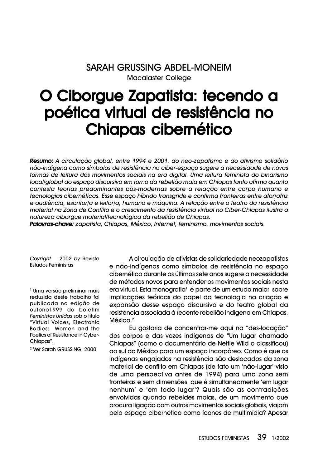 O Ciborgue Zapatista: Tecendo a Poética Virtual De Resistência No Chiapas Cibernético