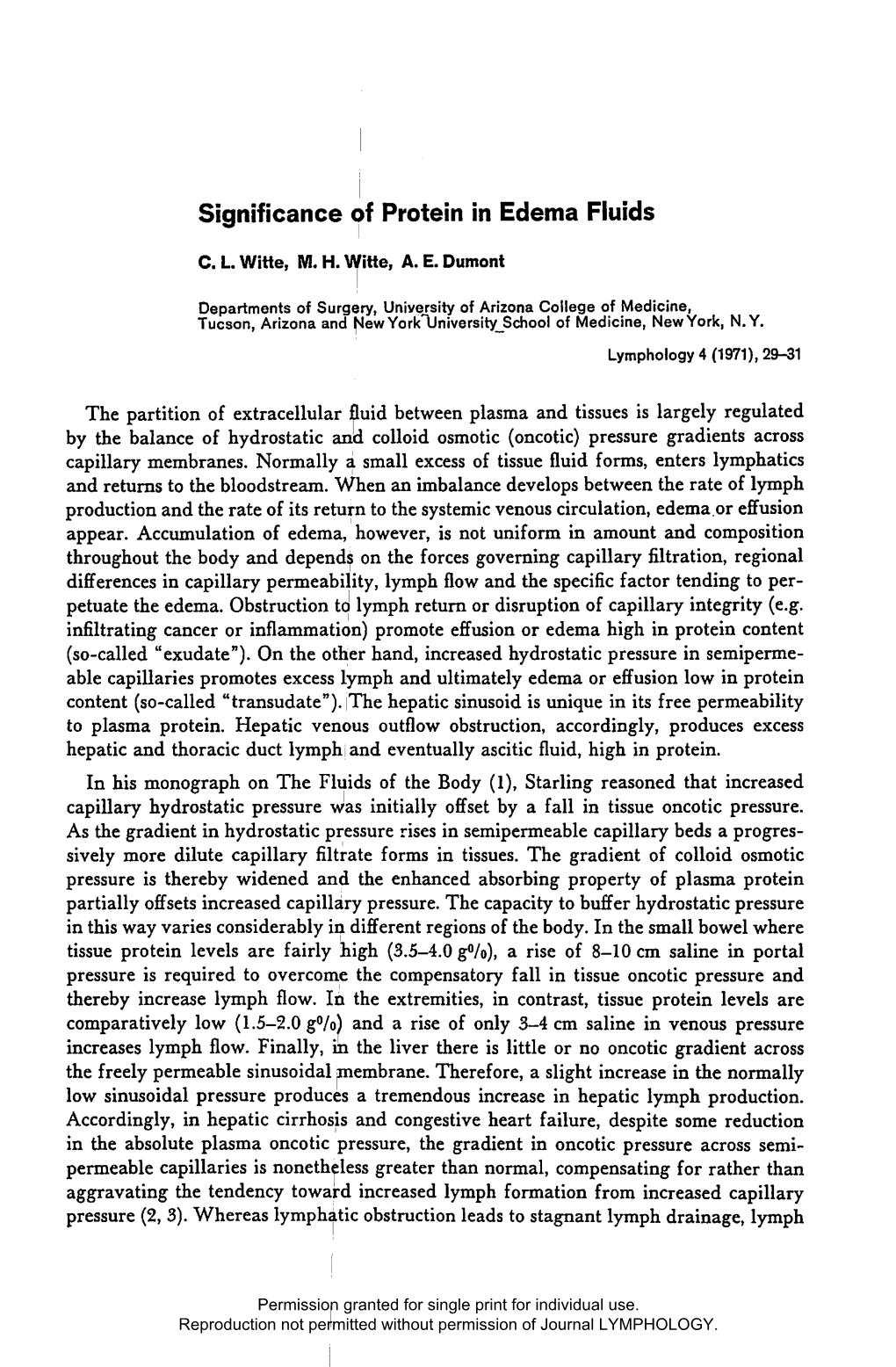 Significance of Protein in Edema Fluids I C