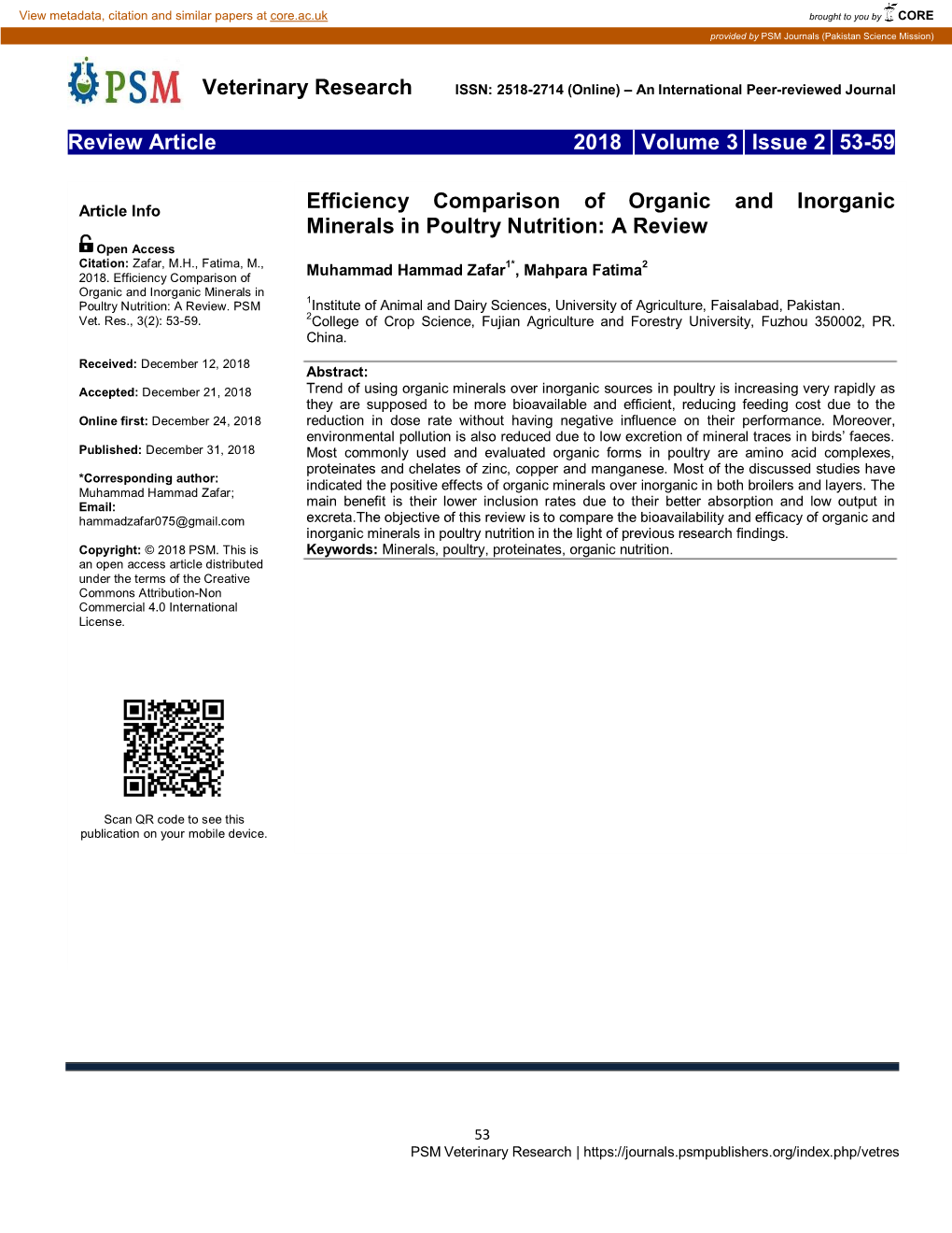 Efficiency Comparison of Organic and Inorganic Minerals in Poultry Nutrition