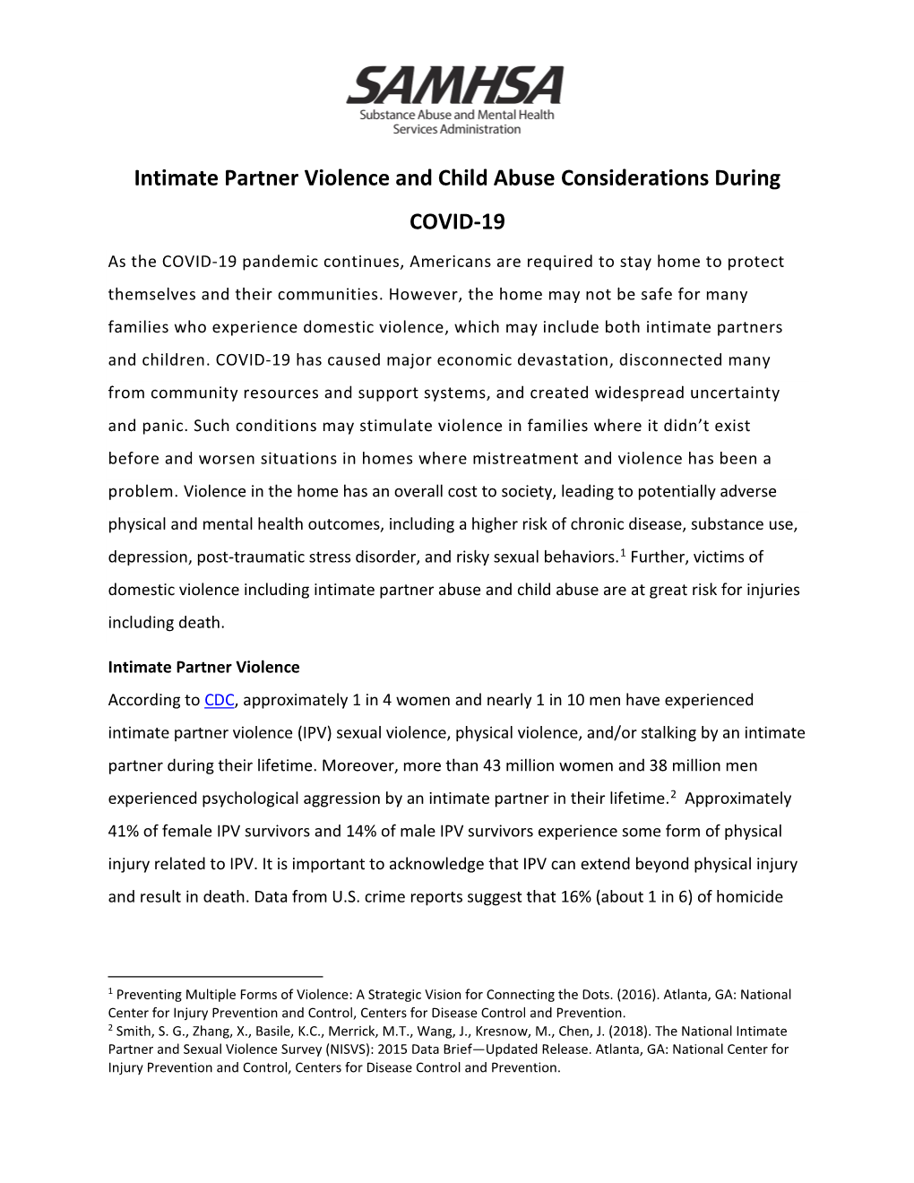 Intimate Partner Violence and Child Abuse Considerations During