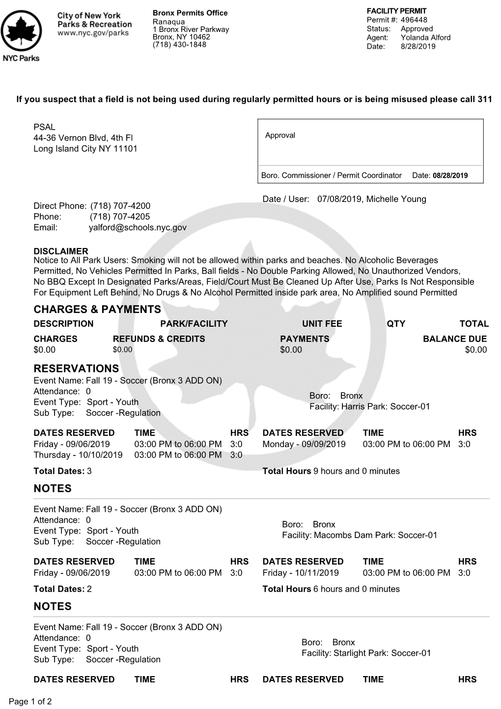 Charges & Payments Reservations Notes Notes