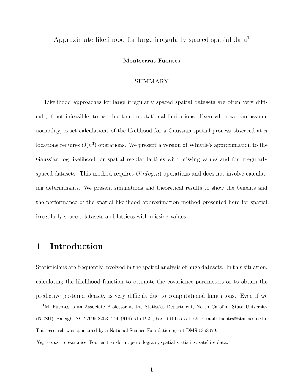 Approximate Likelihood for Large Irregularly Spaced Spatial Data