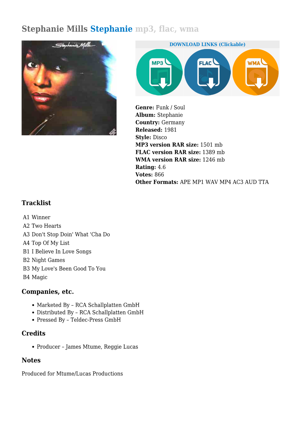 Stephanie Mills Stephanie Mp3, Flac, Wma