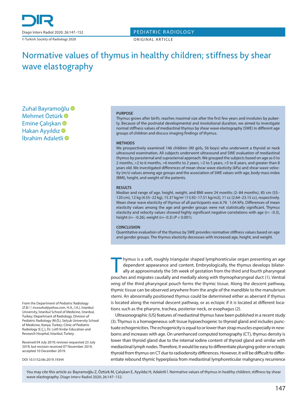 Normative Values of Thymus in Healthy Children; Stiffness by Shear Wave Elastography