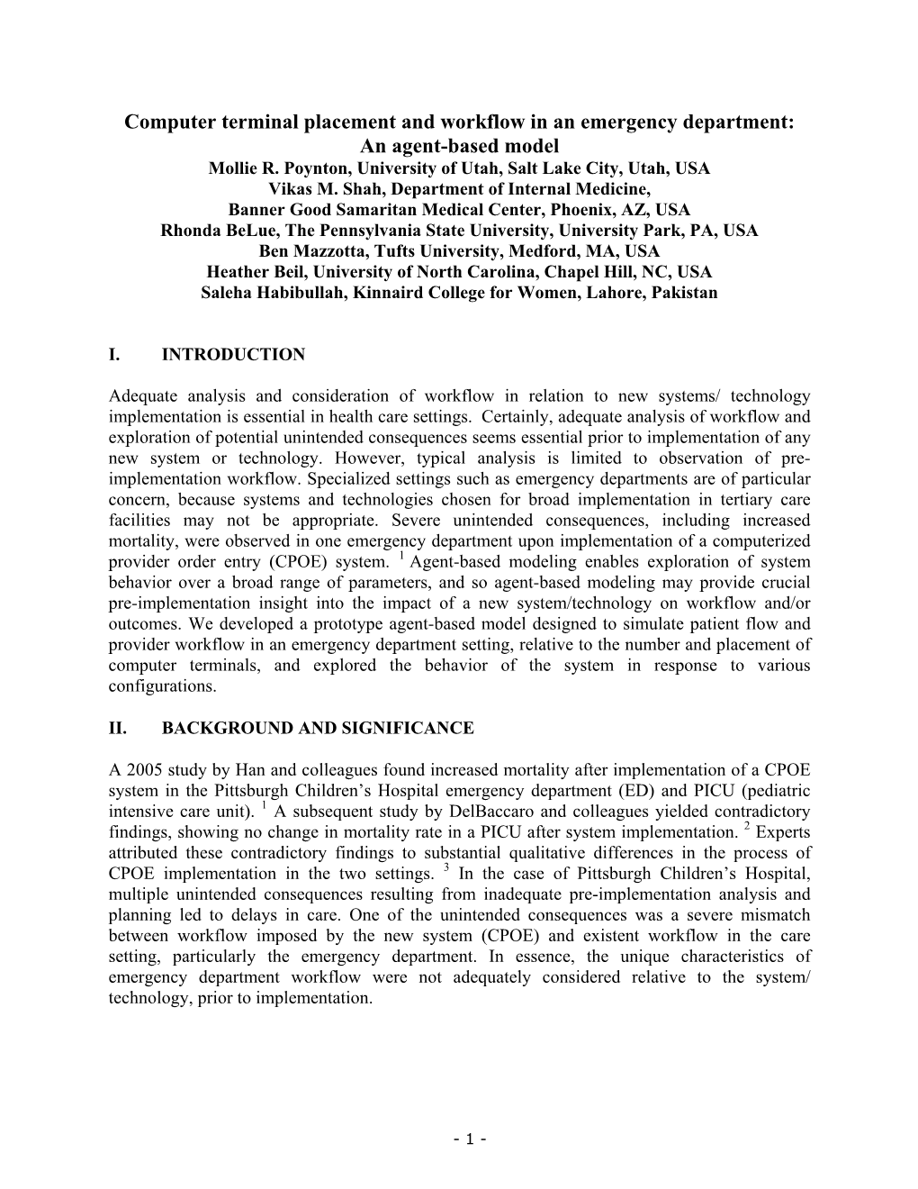 Computer Terminal Placement and Workflow in an Emergency Department: an Agent-Based Model Mollie R